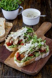 Chicken & avocado sandwich with snow pea sprouts & semi-dried tomatoes