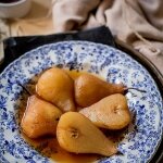 Marsala and tea poached pears